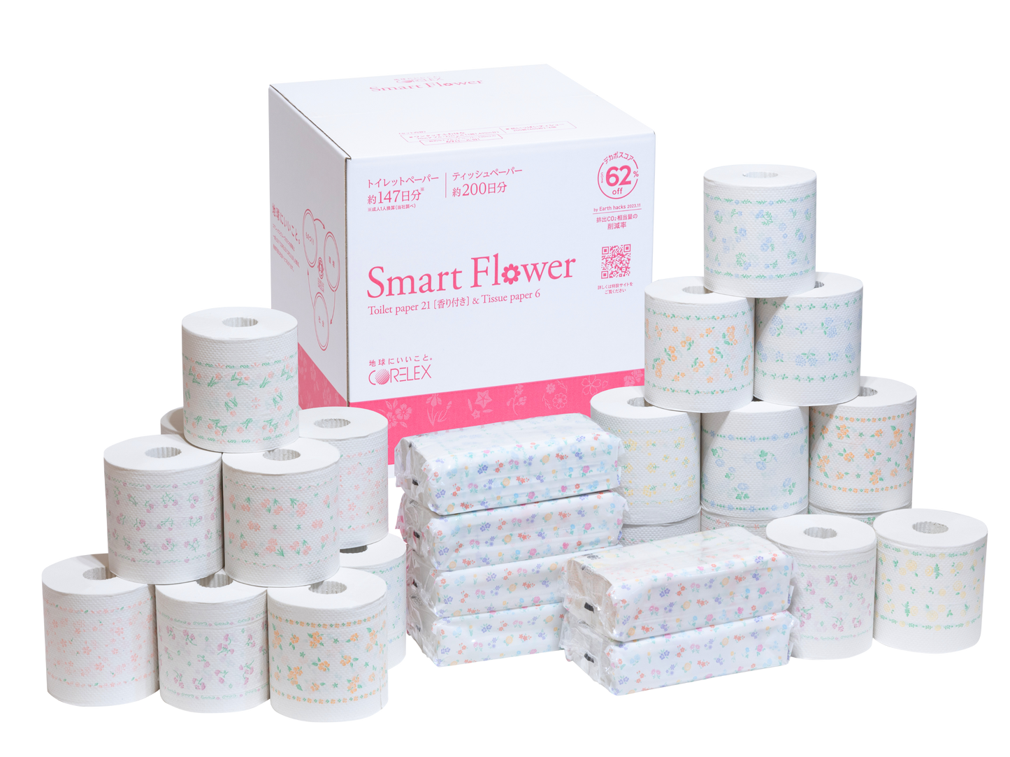 スマートフラワー 花柄トイレットペーパー＆ティッシュー詰め合わせ(配送料込)